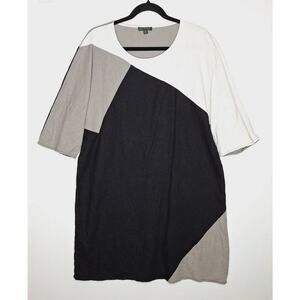 For Cynthia Linen Blend Colorblock Tunic Dress Medium Lagenlook Modern Shift